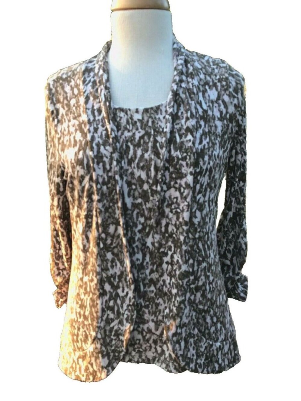 Chico's Easywear Twin 2 PC Set Jacket Size 0/1 Shell Slinky Leopard Brown Pink - Picture 2 of 12